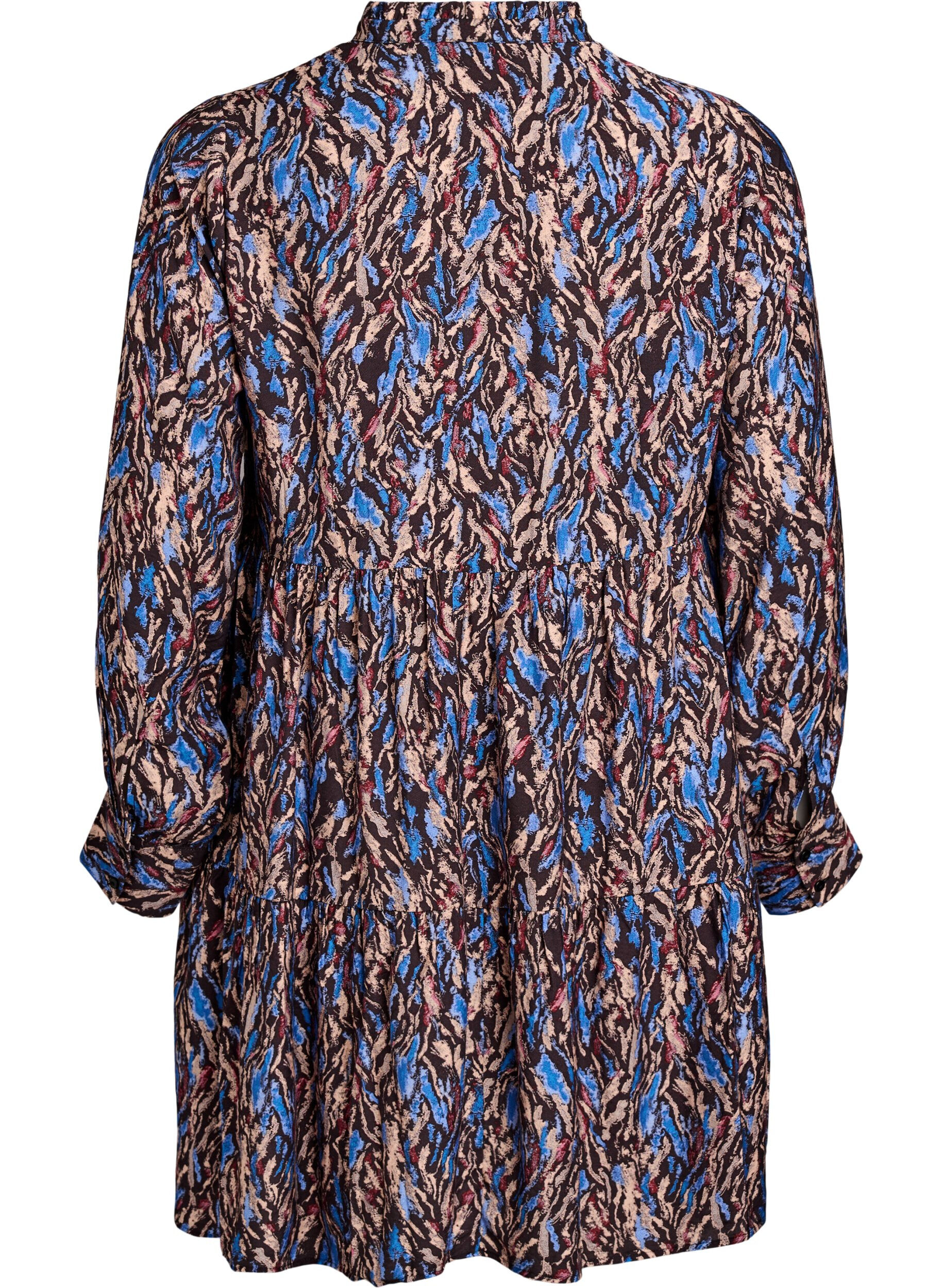 ZizziA-lijn jurk met rucheskraag, Blauw, Packshot image number 1