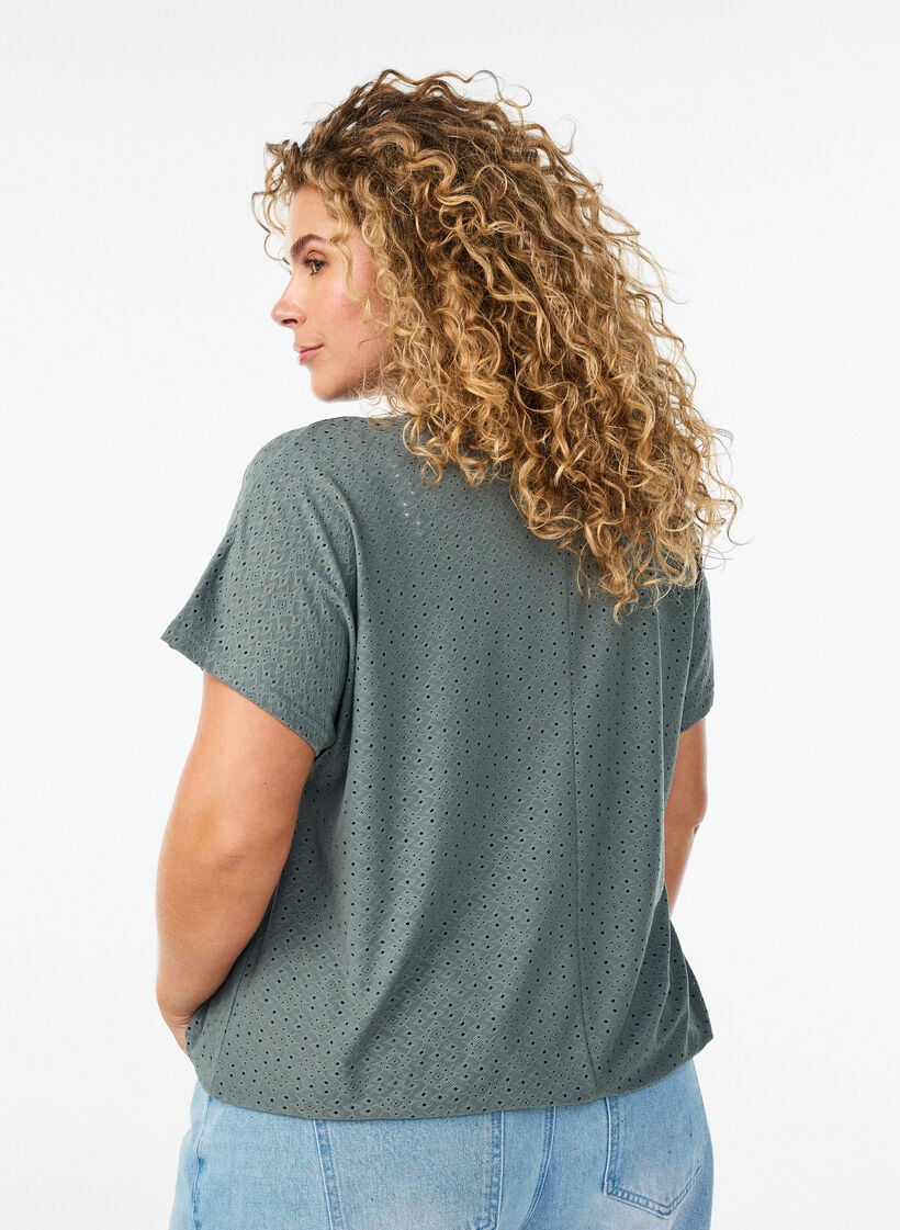 Blouse avec broderie ajour&eacute;e et effet ballon, Vert fonc&eacute;, Model image number 2