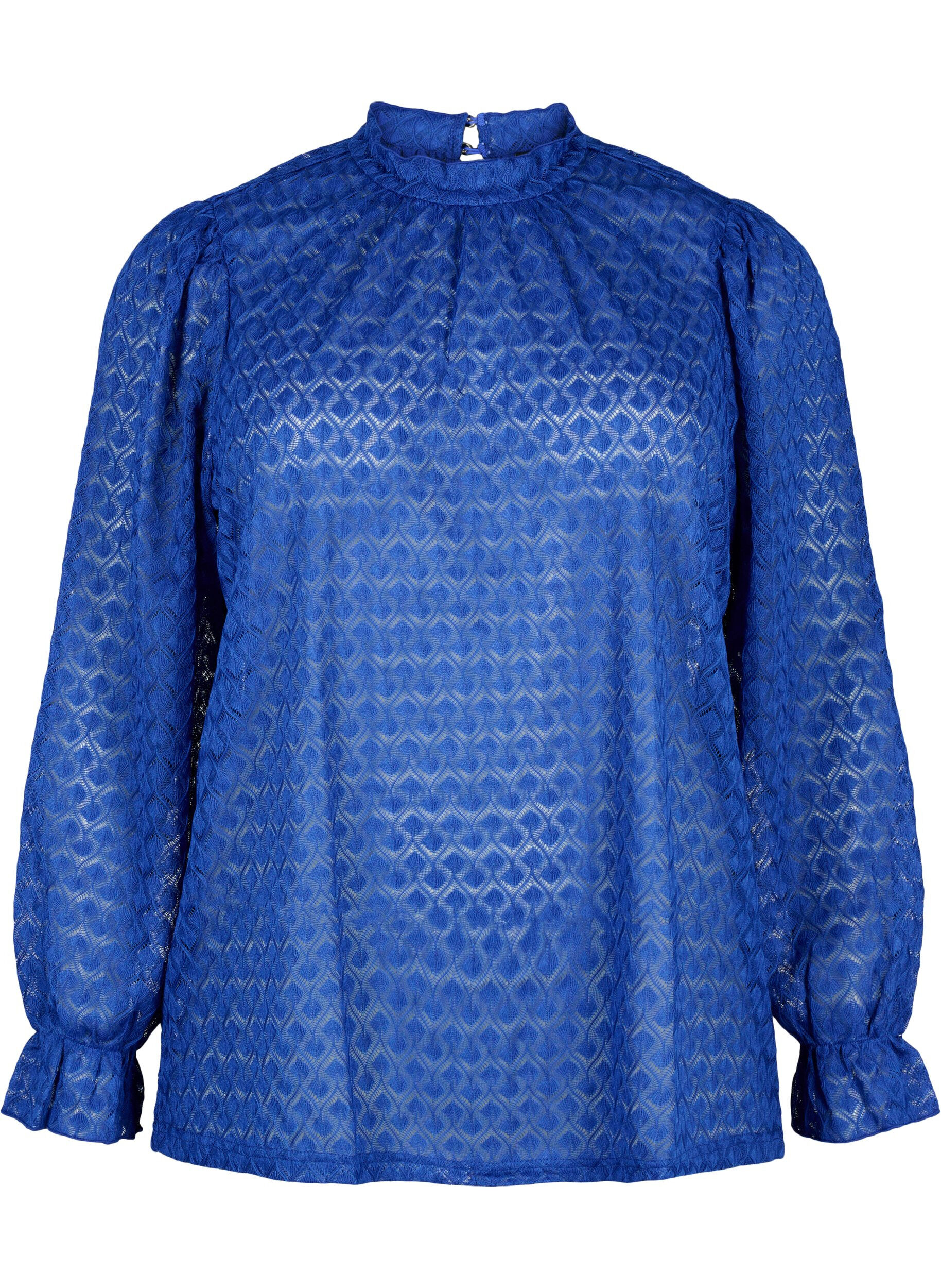 Zizzi  Blouse &agrave; manches longues avec texture &agrave; motifs, Deep Ultramarine, Packshot image number 0