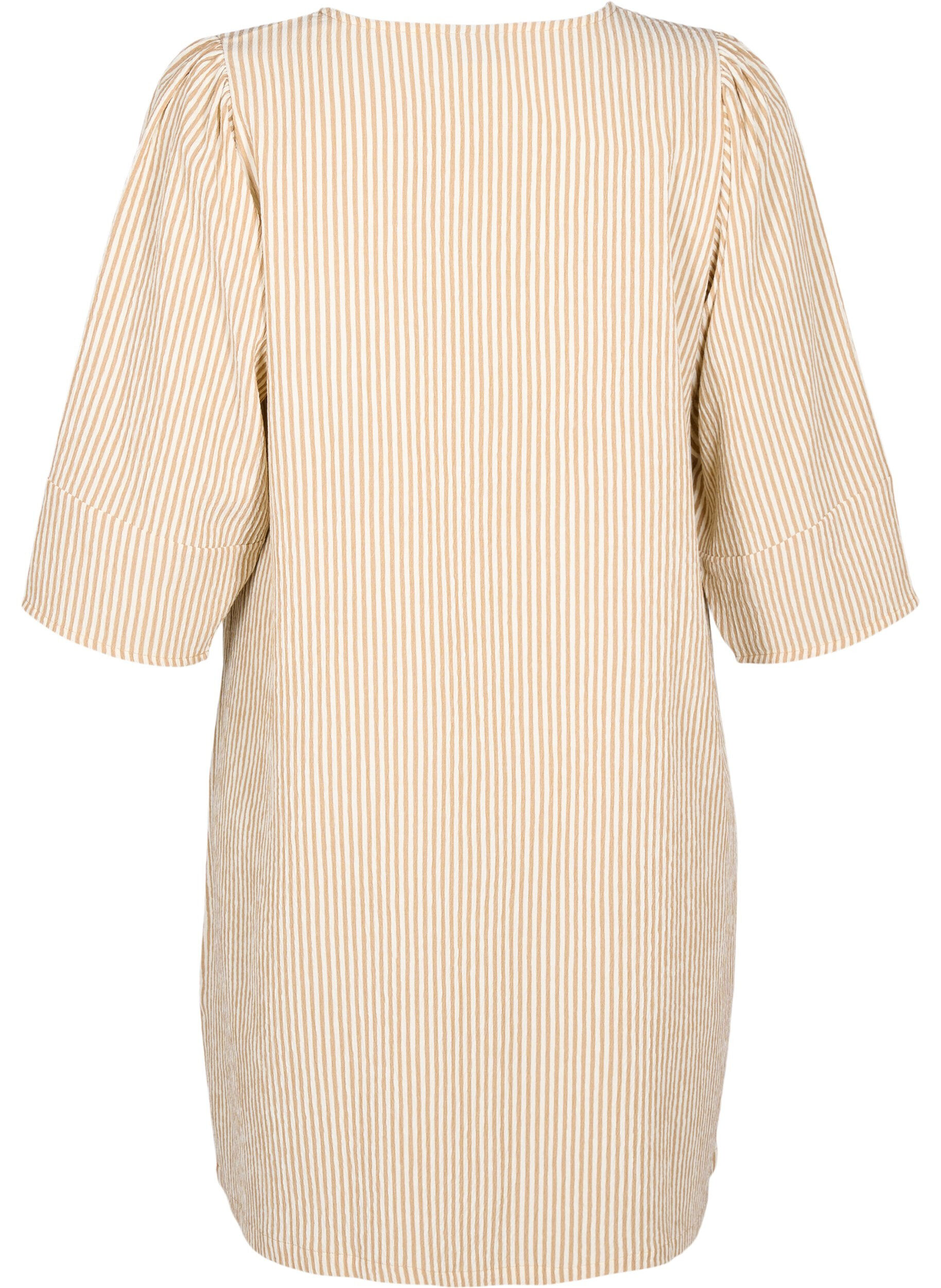 Zizzi Robe ray&eacute;e &agrave; manches 3/4, Camel Stripe, Packshot image number 1