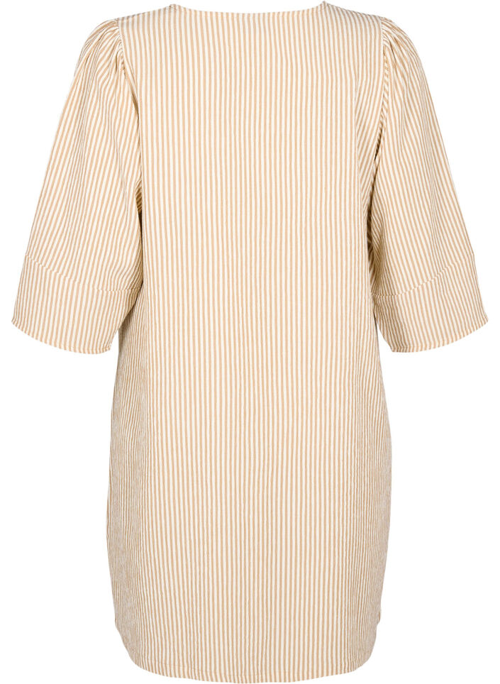 Gestreepte jurk met 3/4 mouwen, Camel Stripe, Packshot image number 1