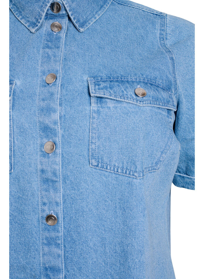 Denimjurk met korte mouwen en knopen, Blauw, Packshot image number 2