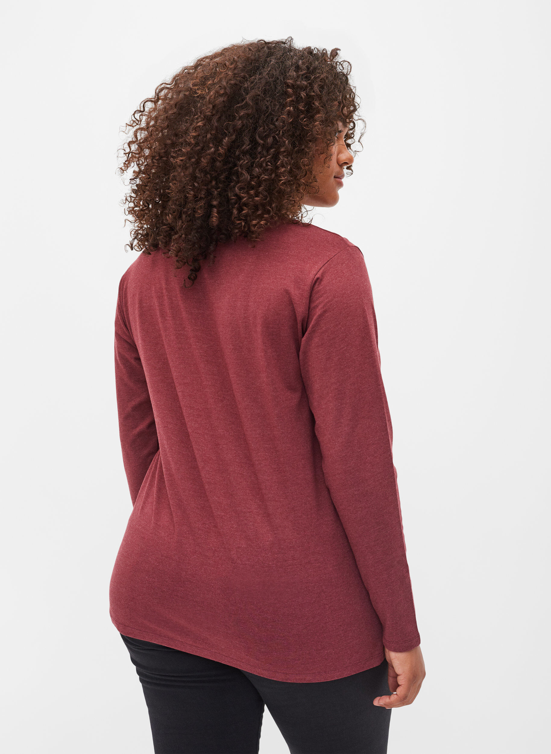 ZizziBasic top met lange mouwen, Cabernet Melange, Model image number 1