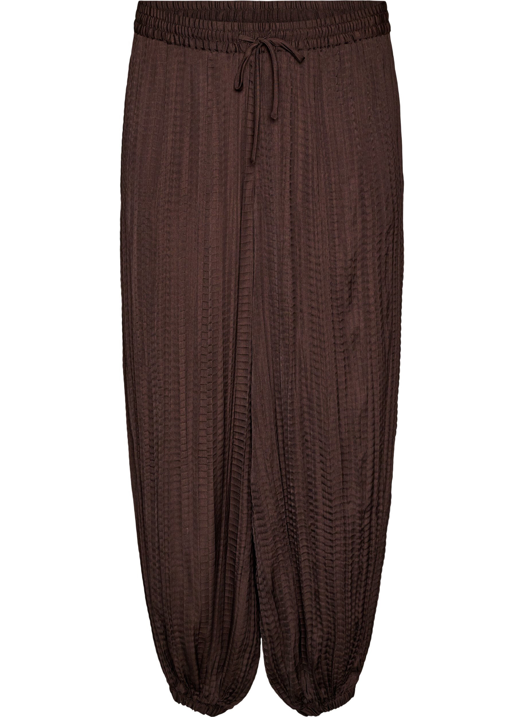 ZizziPantalon ballon textur&eacute; avec ceinture &eacute;lastique, Marron, Packshot image number 0