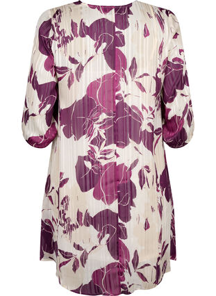 Bedrukte jurk met V-hals en 3/4 mouwen, D.Purple Graphic AOP, Packshot image number 1