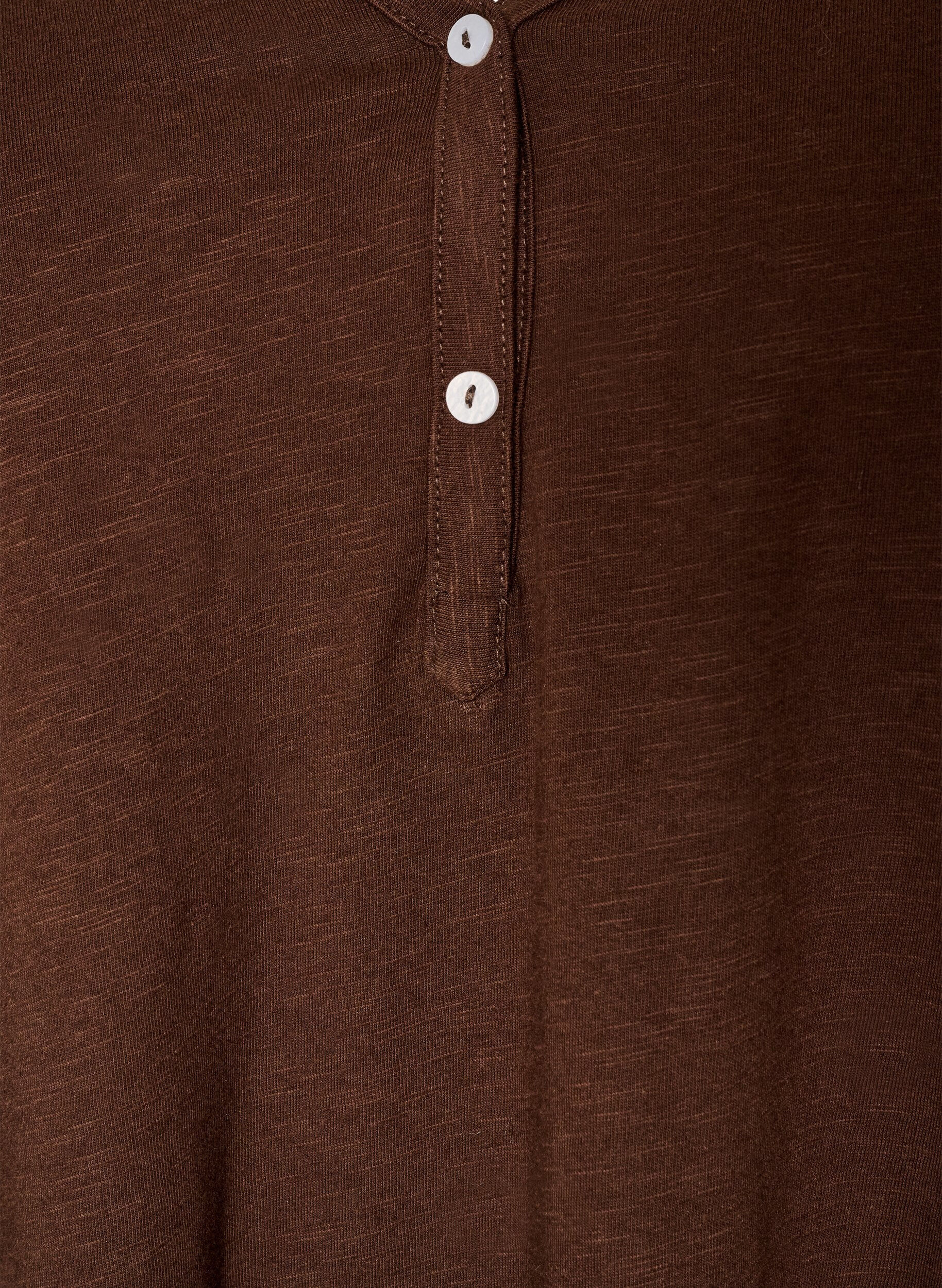 ZizziT-shirt &agrave; manches longues avec col V et boutons, Marron, Packshot image number 2