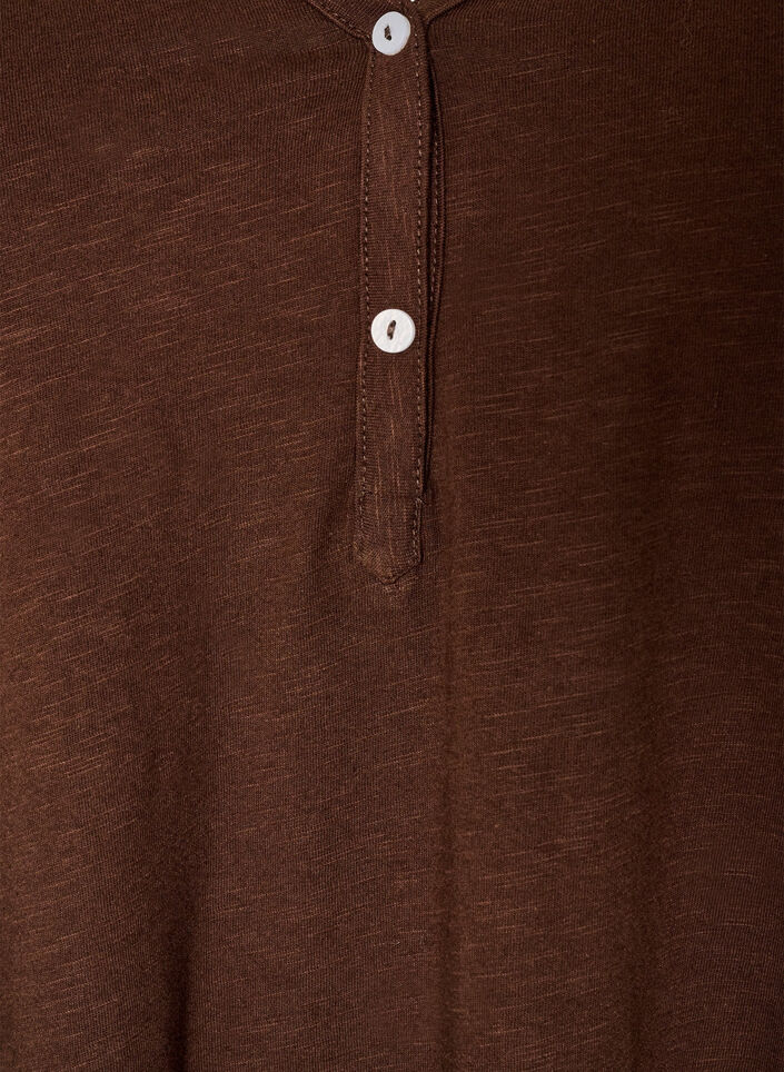 T-shirt &agrave; manches longues avec col V et boutons, Marron, Packshot image number 2