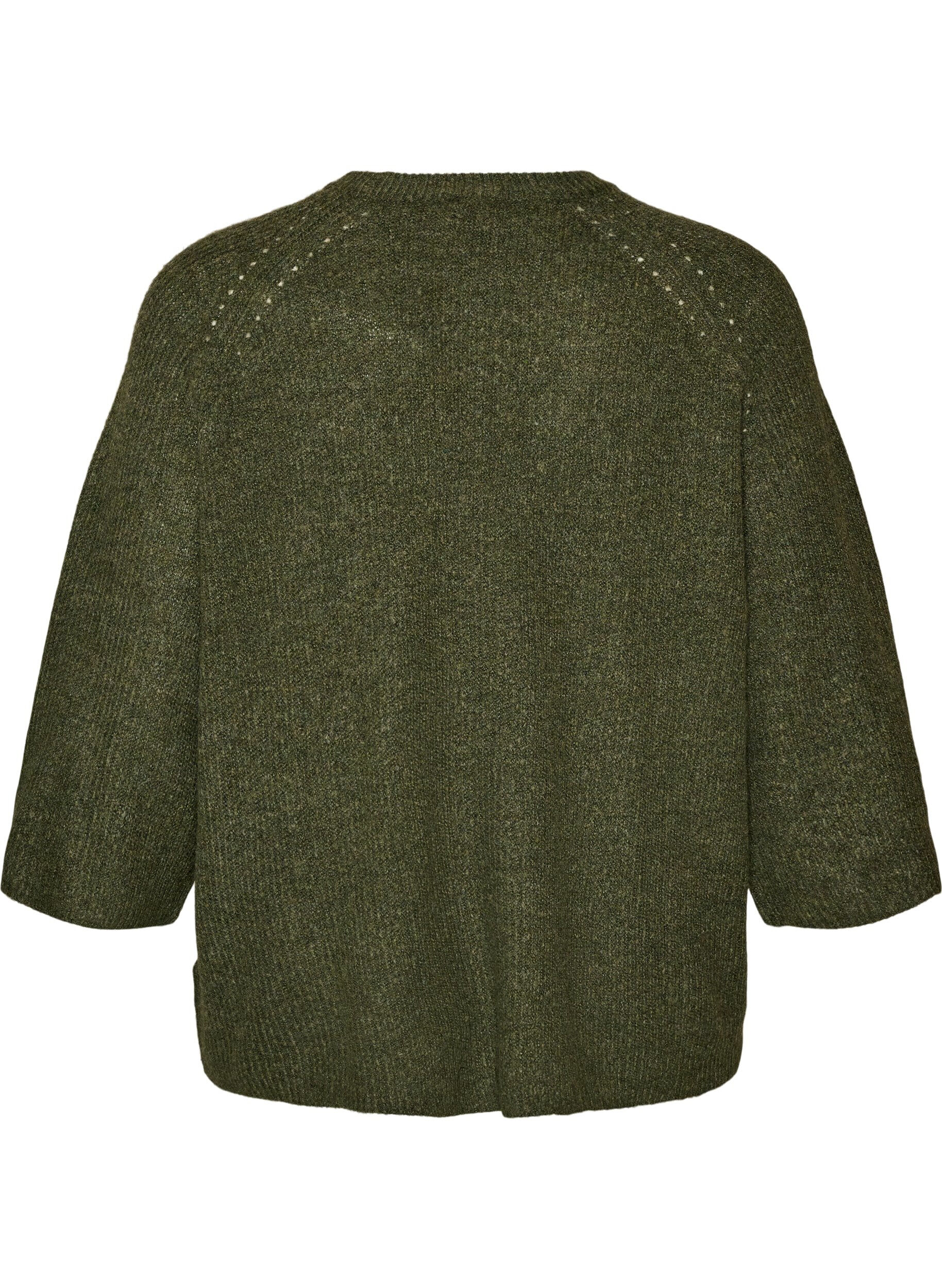 ZizziGeribde trui met 3/4 mouwen, Groen, Packshot image number 1