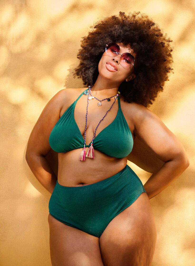 Bikinibroekje met hoge taille en glitter, Groen, Image image number 0