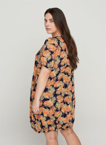Viscose jurk met print en korte mouwen , Orange Leaf, Model image number 1