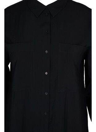 Chemise longue en viscose avec poches et fente, Black, Packshot image number 2
