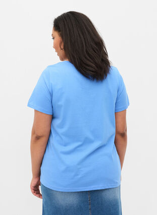 T-shirt en coton à manches courtes avec imprimé, Ultramarine TEXT, Model image number 1