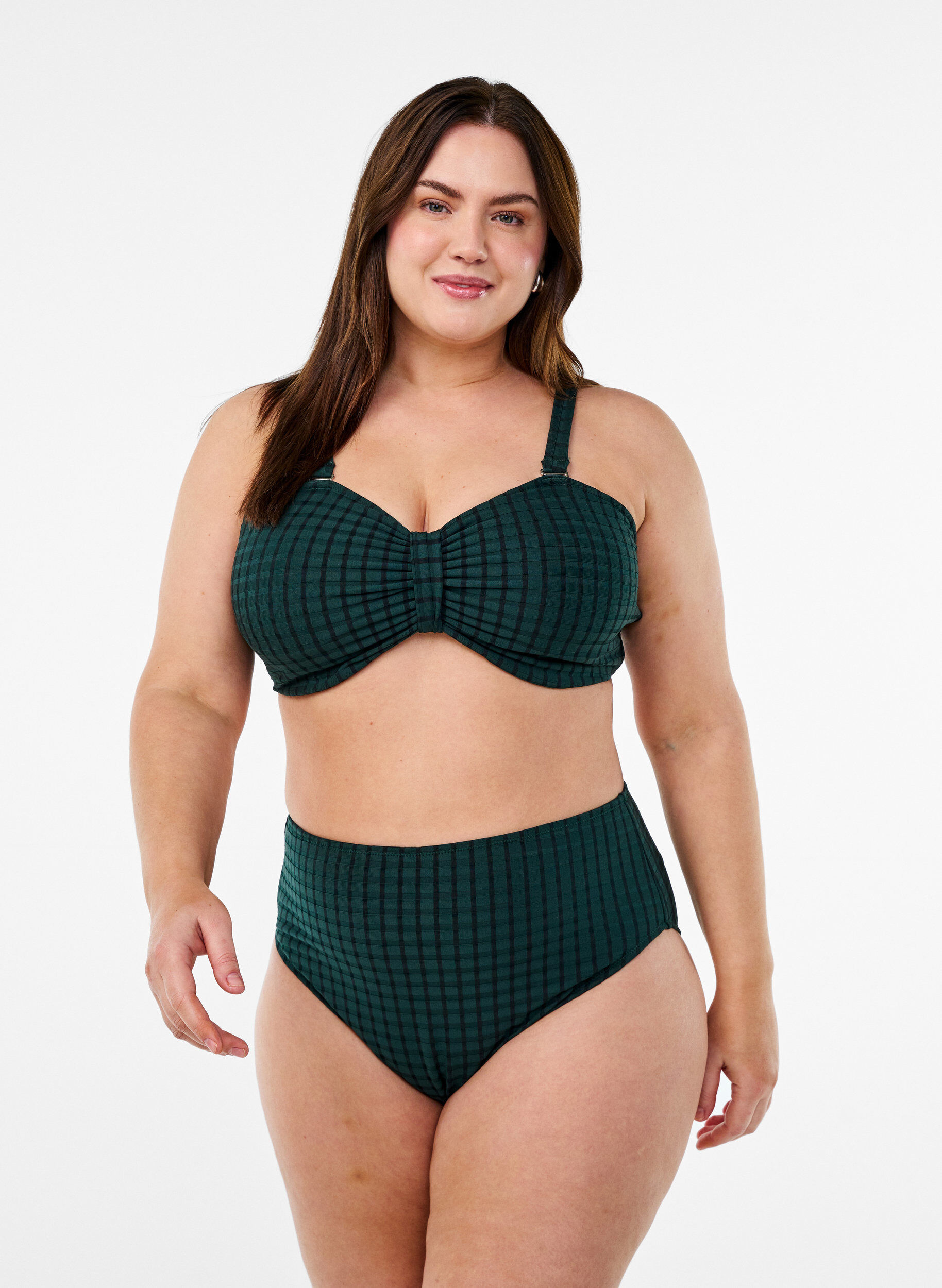 Culotte de bikini &eacute;carlate &agrave; carreaux, taille haute &agrave; coupe tai, Vert fonc&eacute;, Model