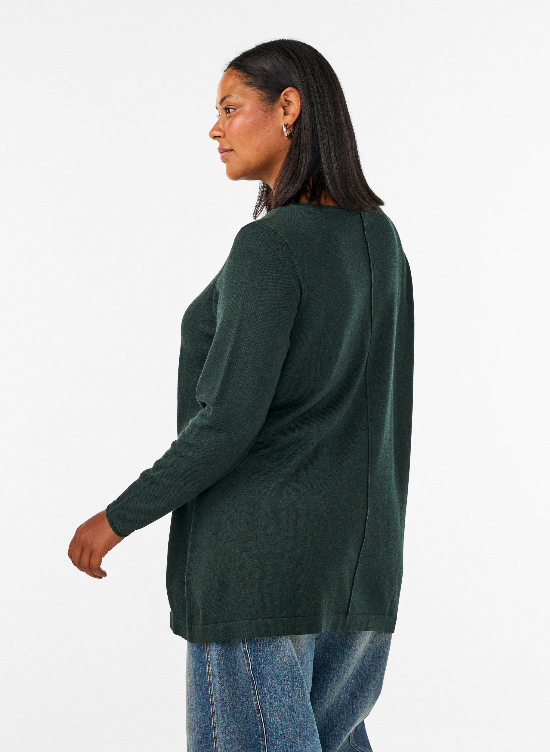 ZizziBlouse tricot&eacute;e en m&eacute;lange coton-viscose, Vert fonc&eacute;, Model image number 2