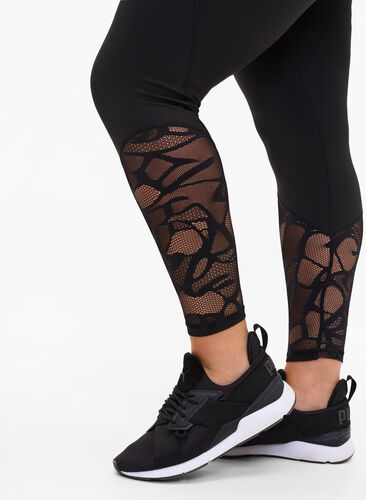 Cropped legging met patroon en mesh, Black, Model image number 2