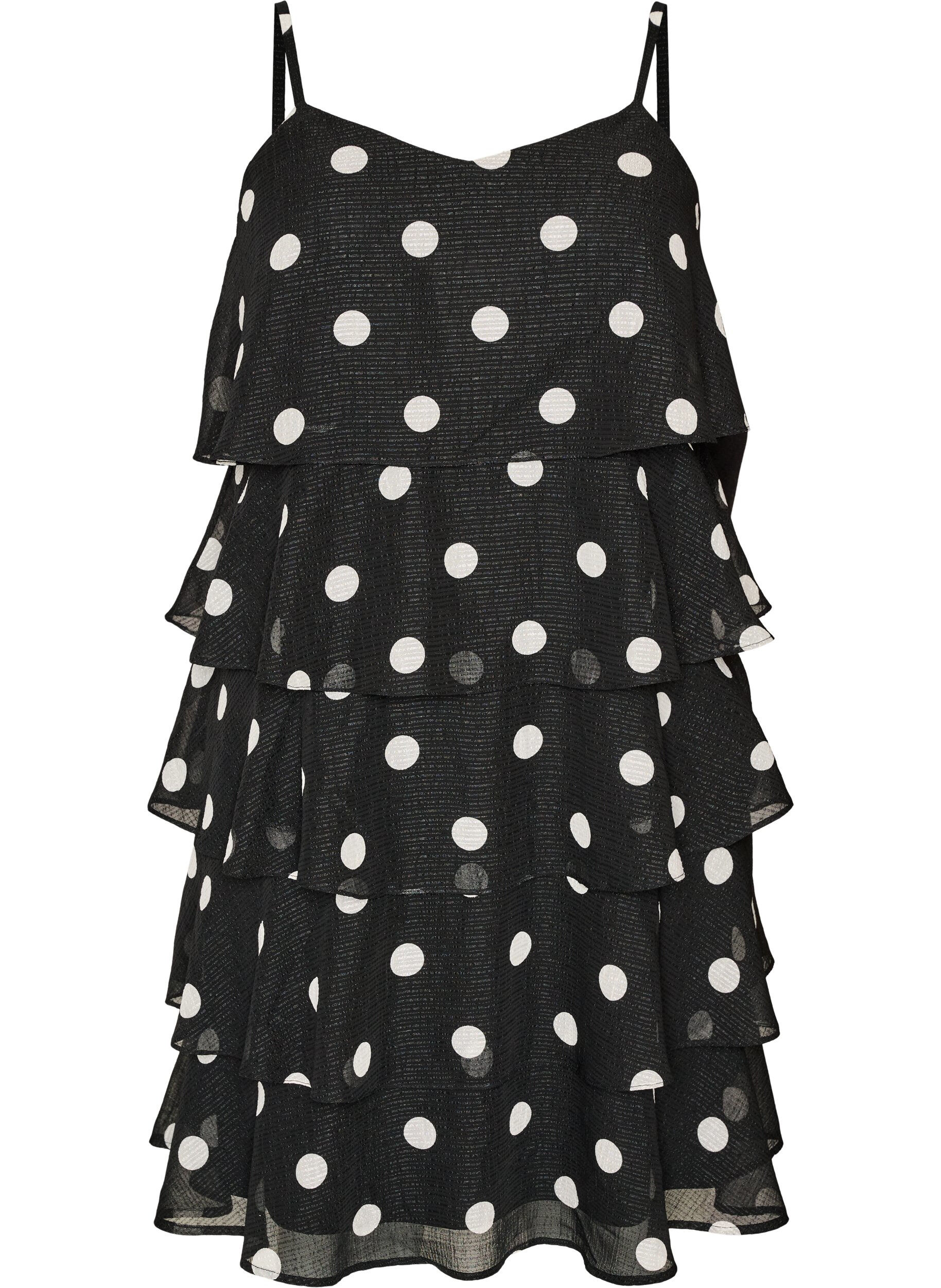 Gelaagde jurk met ruches en spaghettibandjes