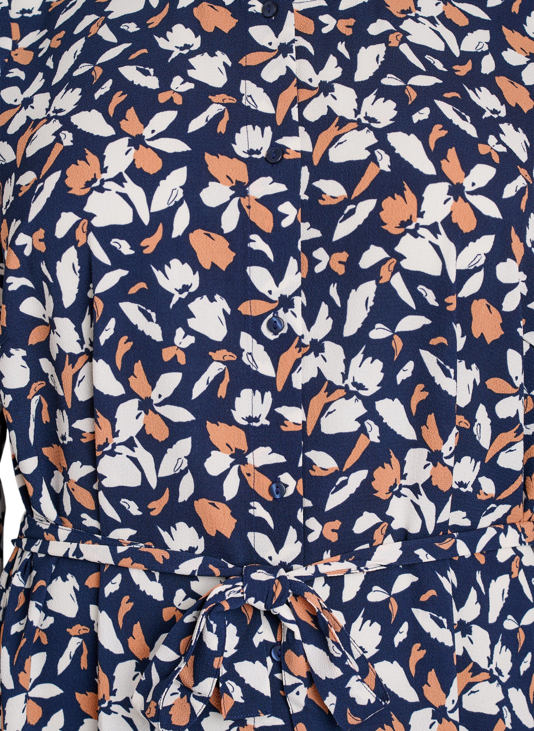 ZizziLang&auml;rmelige overhemdjurk met strikceintuur, Blauw, Packshot image number 2