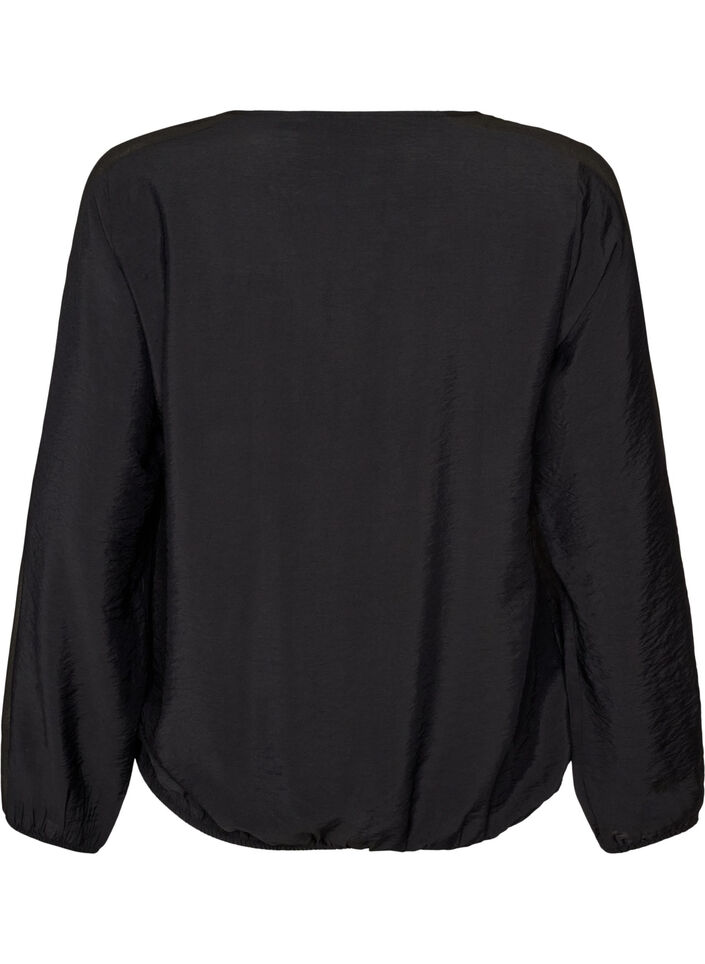 Blouse met balloneffect en chiffondetails, Zwart, Packshot image number 1