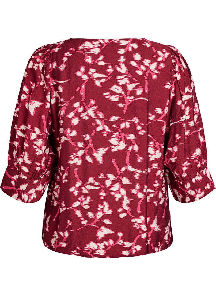 Blouse avec col en V et manches 3/4, Rouge, Packshot image number 1