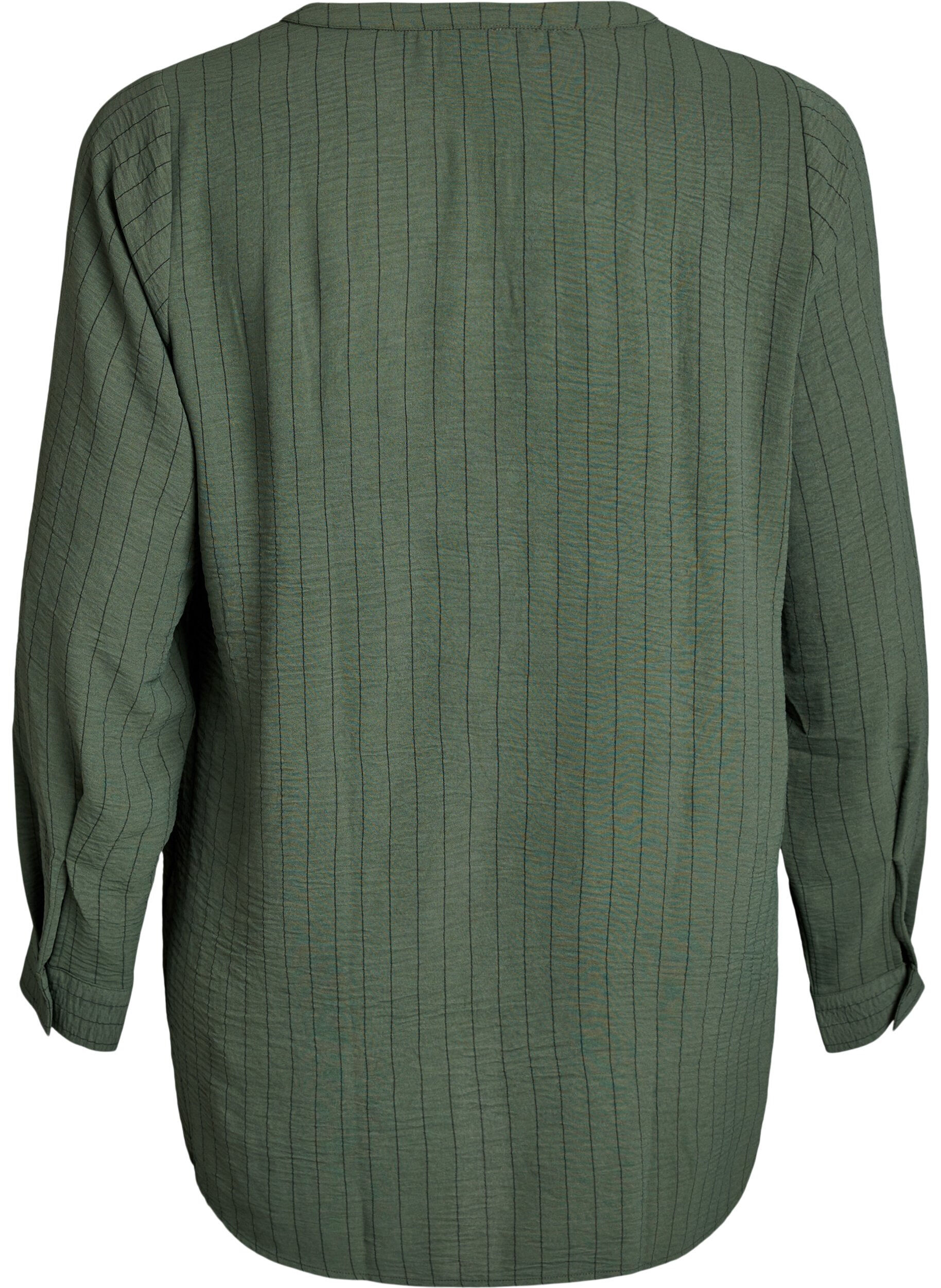 ZizziFLASH - Streepjes overhemdblouse, Groen, Packshot image number 1