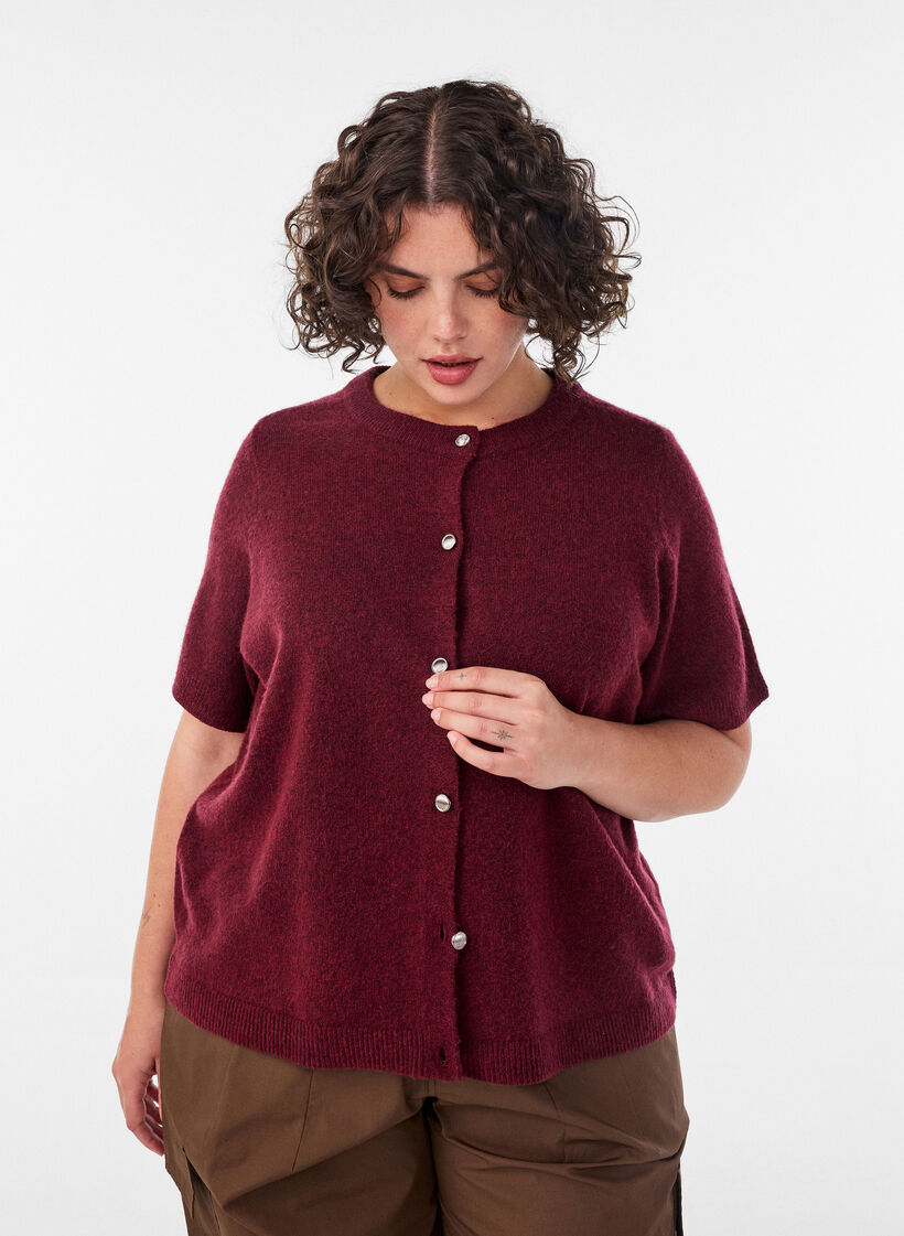 Cardigan en maille avec manches courtes, Bordeaux, Model image number 0
