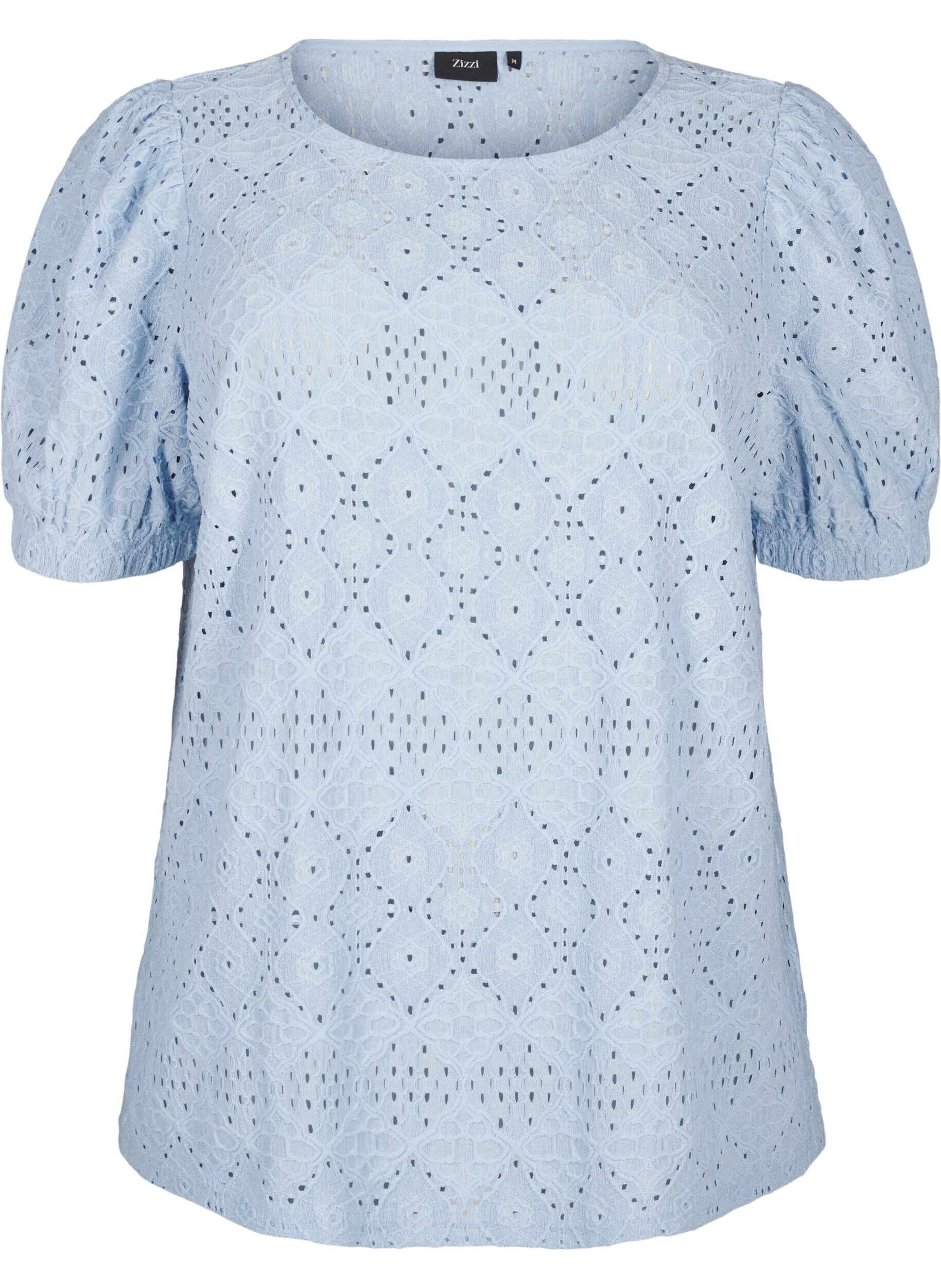 ZizziBlouse met korte mouwen en patroon met kant, Cashmere Blue, Packshot image number 0