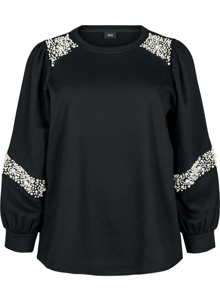 Sweat-shirt avec détails en perles, Black, Packshot image number 0