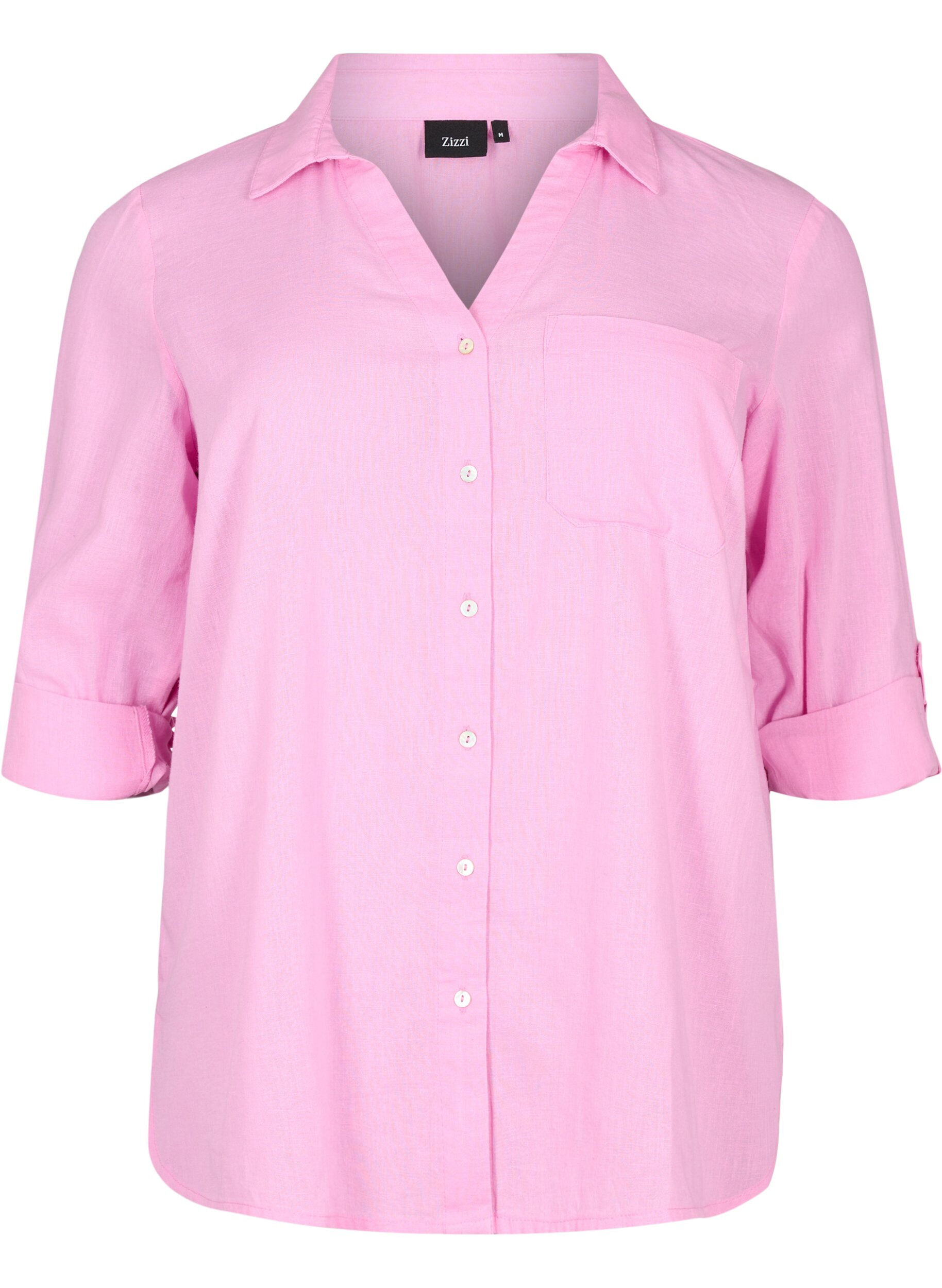 ZizziOverhemdblouse met knoopsluiting in katoen-linnen mix, Begonia Pink, Packshot image number 0