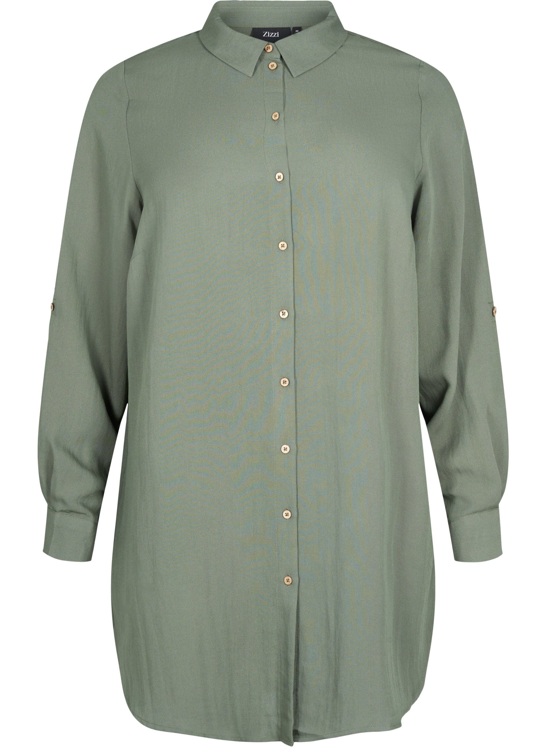 Zizzi Chemise longue en viscose unie, Thyme, Packshot image number 0