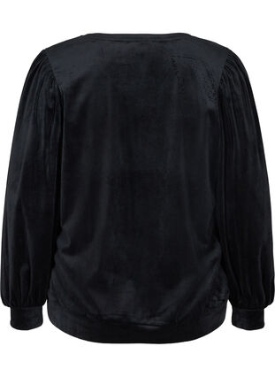 Velours blouse met lange pofmouwen, Black, Packshot image number 1