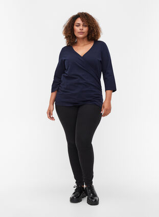 Katoenen blouse met 3/4 mouwen en wikkel, Night Sky, Model image number 2