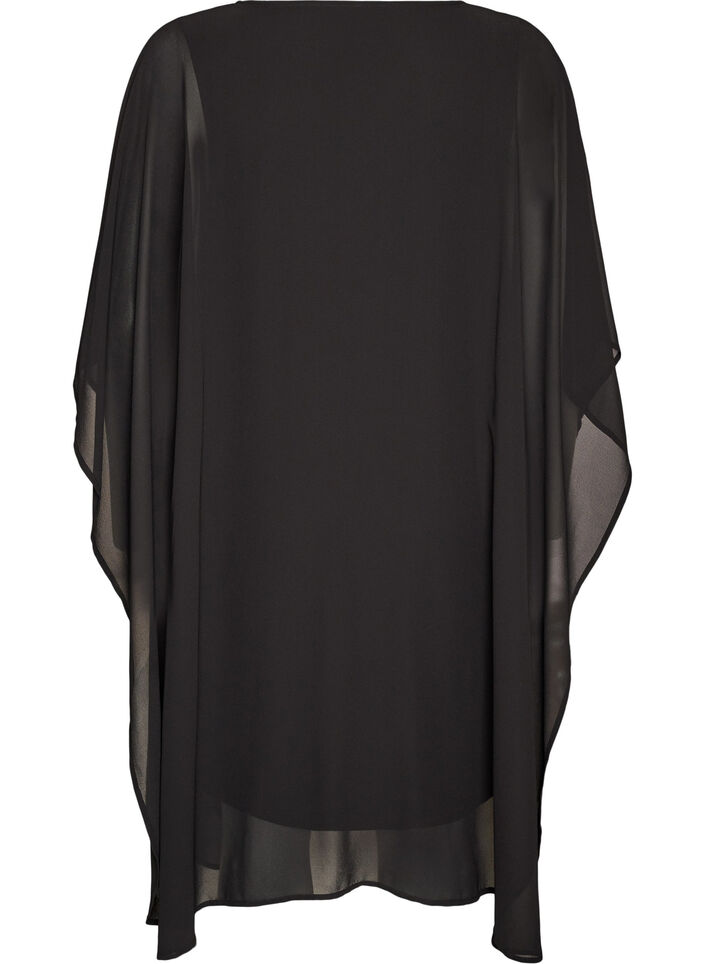 Robe courte en mousseline avec col en V, Noir, Packshot image number 1