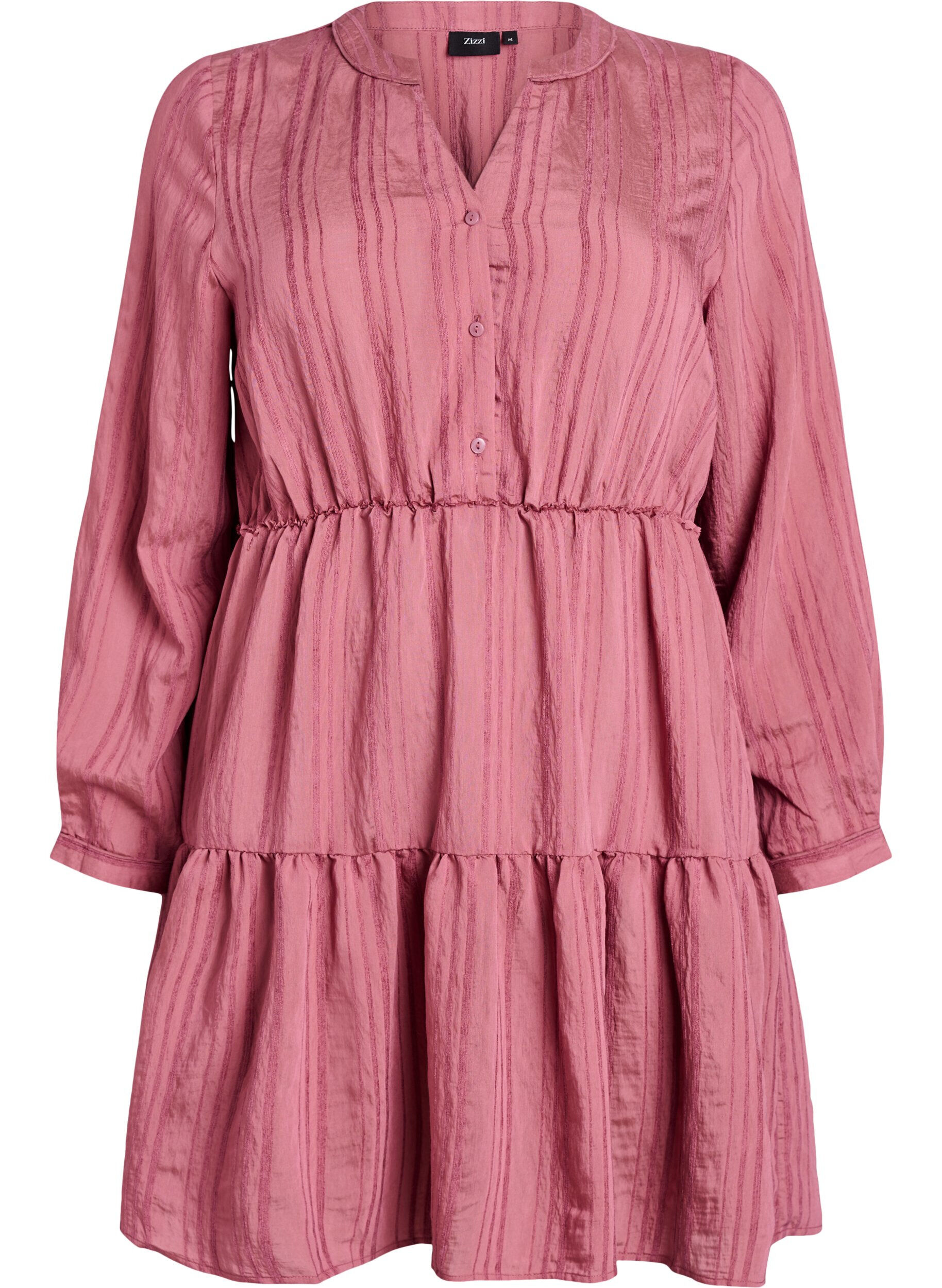 Korte jurk met geweven streepstructuur en elastische taille