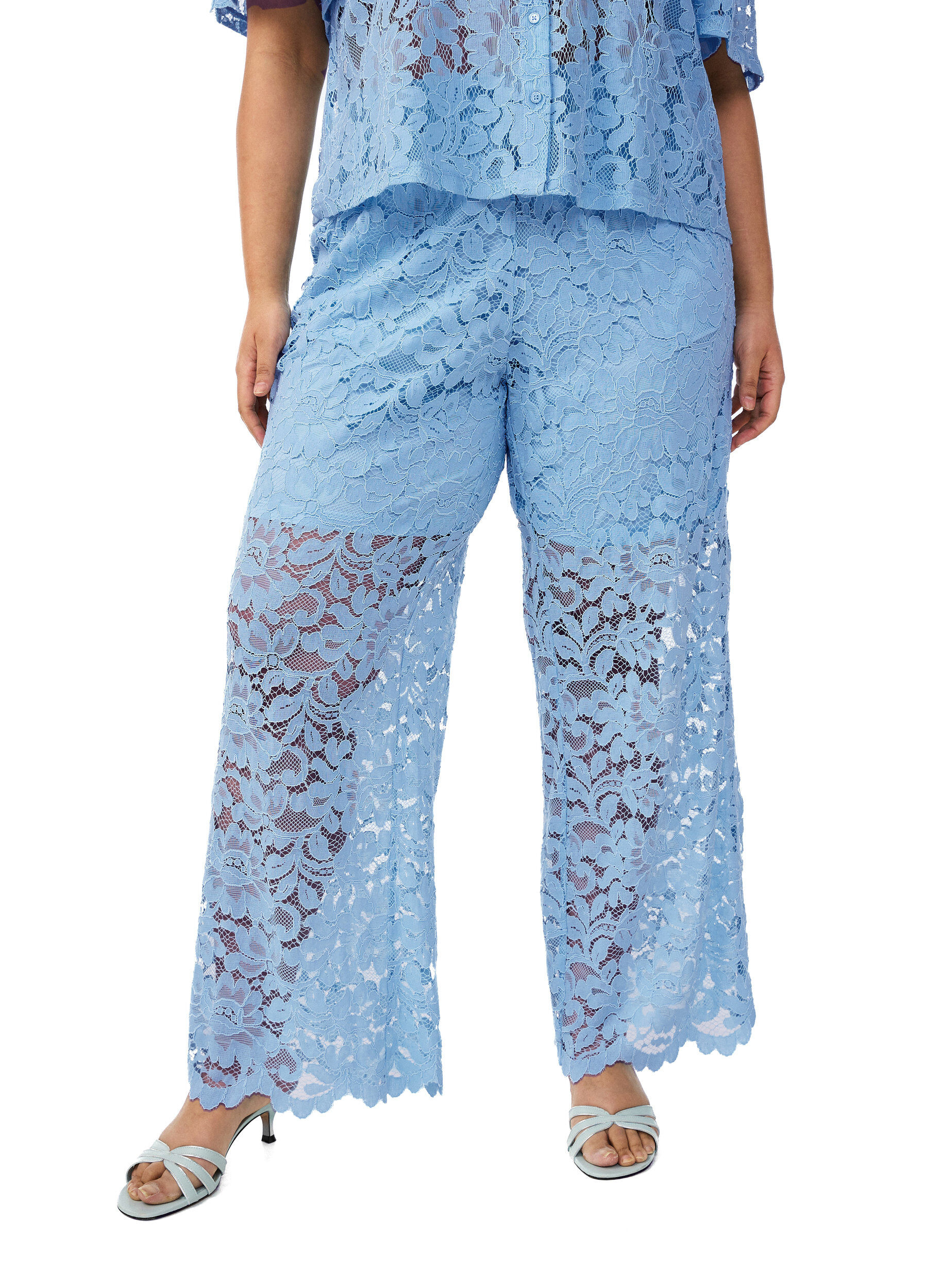 ZizziHoog getailleerde kanten broek met rechte pijpen, Blauw, Model image number 2