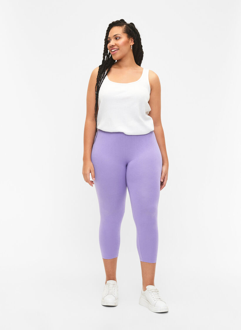 Leggings basiques longueur 3/4 en viscose, Violet, Model image number 1