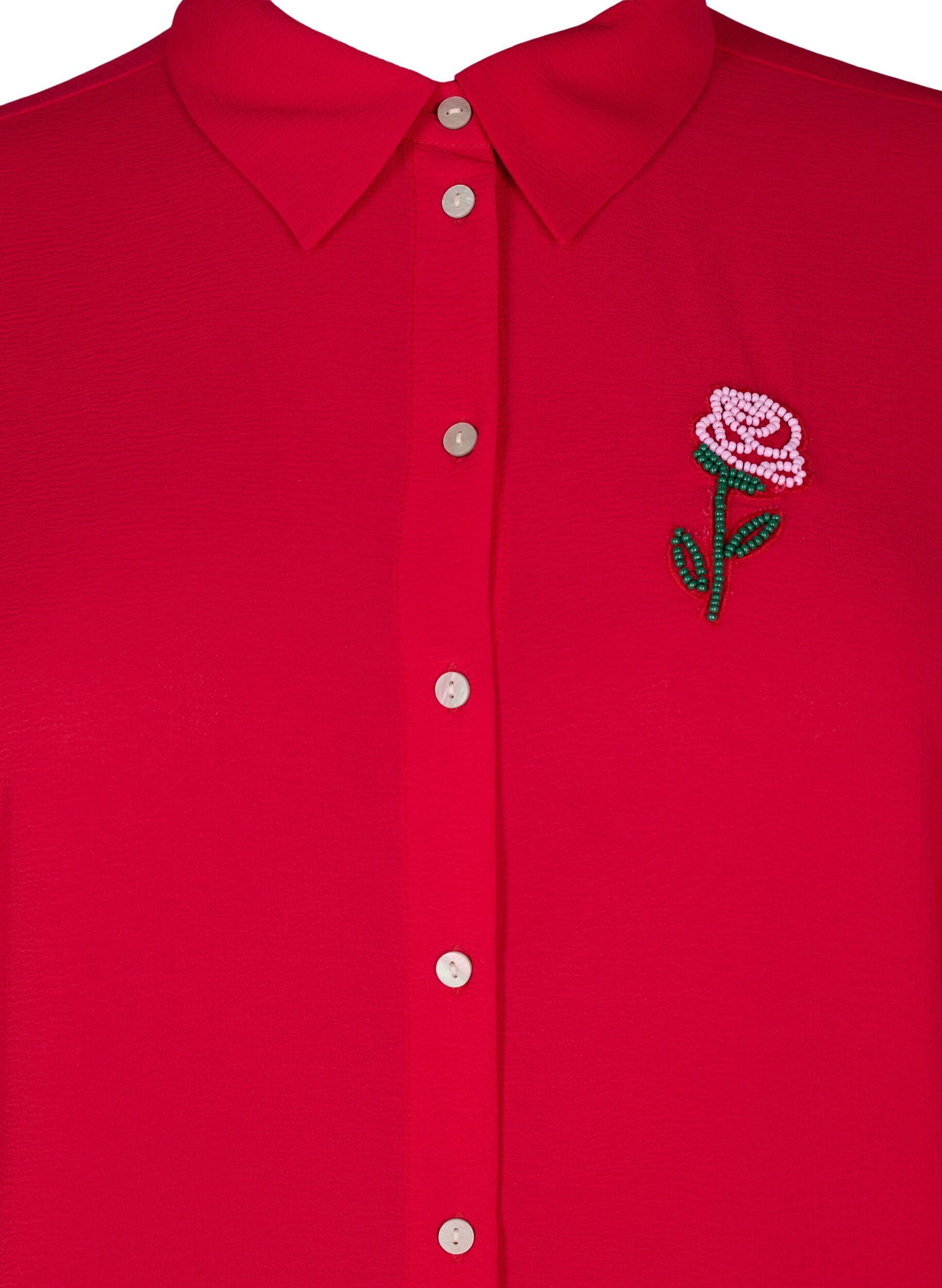 Zizzi Chemise unie avec perles, Rouge, Packshot image number 2