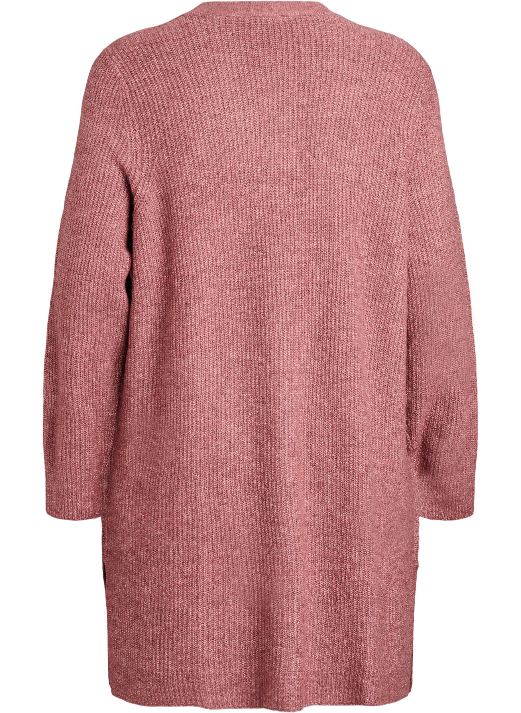 ZizziLange geribde cardigan met een open voorkant, Roze, Packshot image number 1