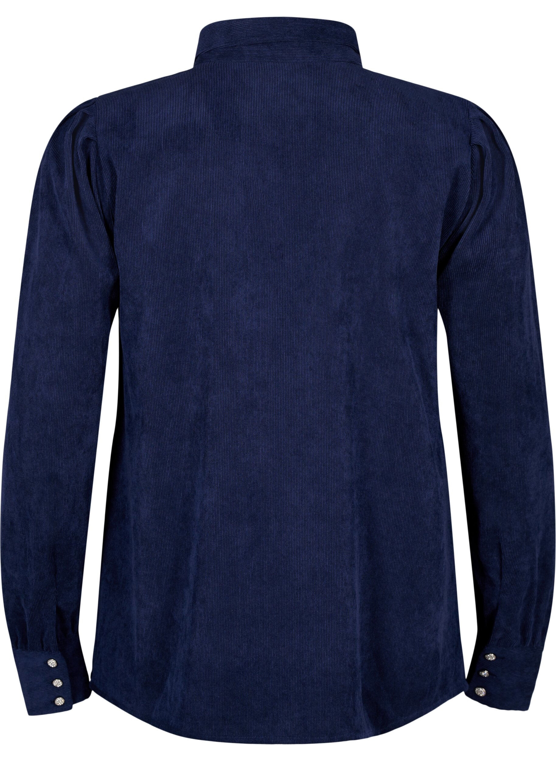 ZizziFluwelen overhemd met strasknopen, Medieval Blue, Packshot image number 1