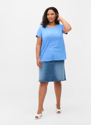 T-shirt en coton à manches courtes avec imprimé, Ultramarine TEXT, Model image number 2