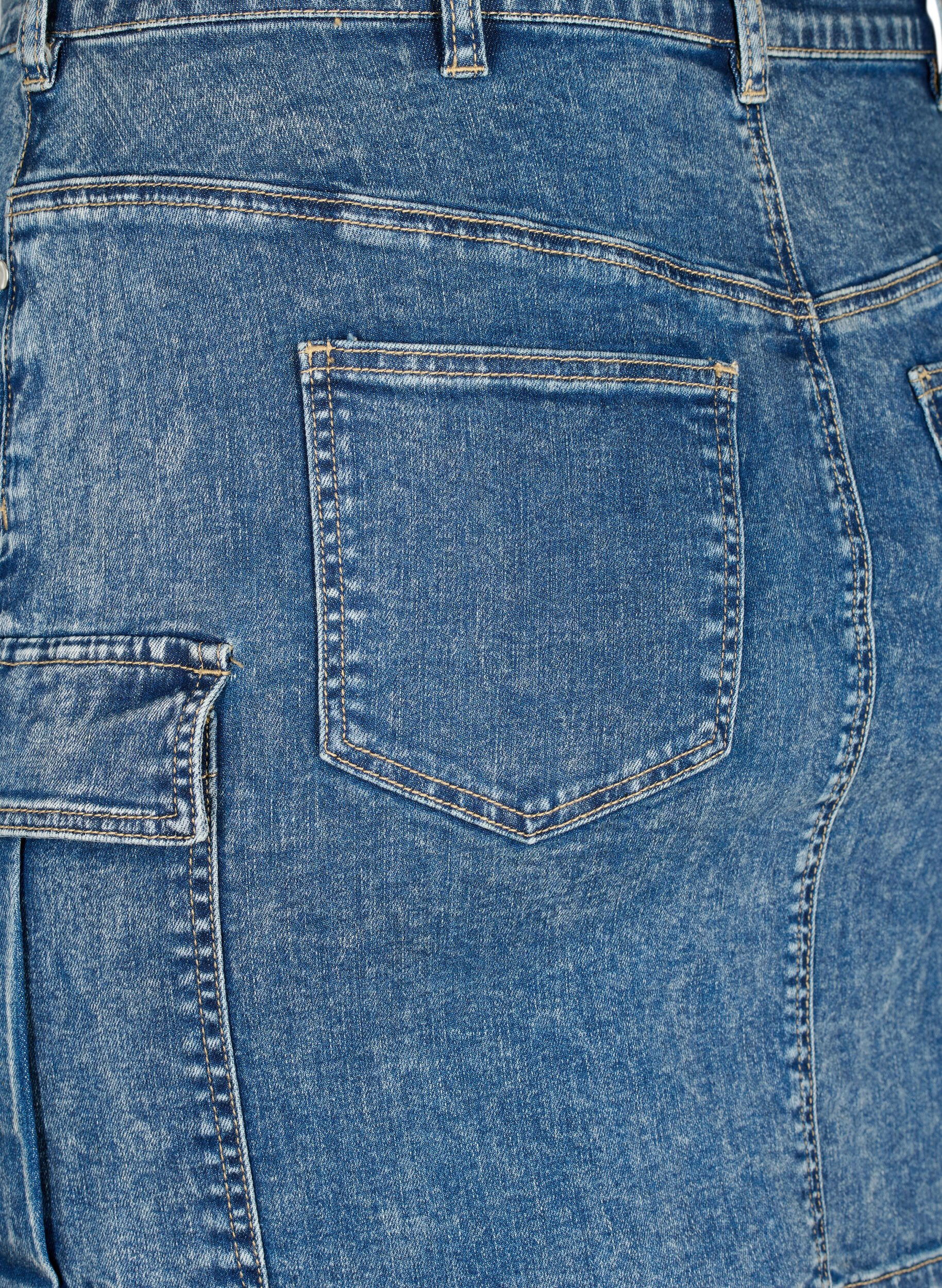 ZizziNauwsluitende denim rok met cargozak, Blue Denim, Packshot image number 3