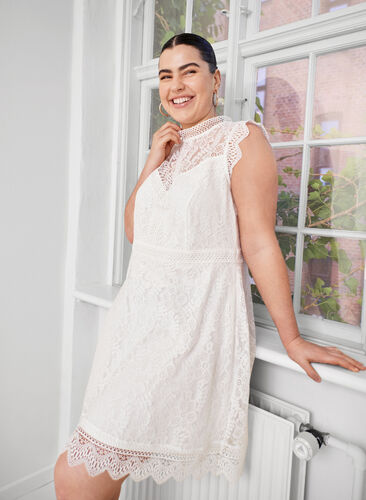 Mouwloze kanten jurk, Bright White, Image image number 0