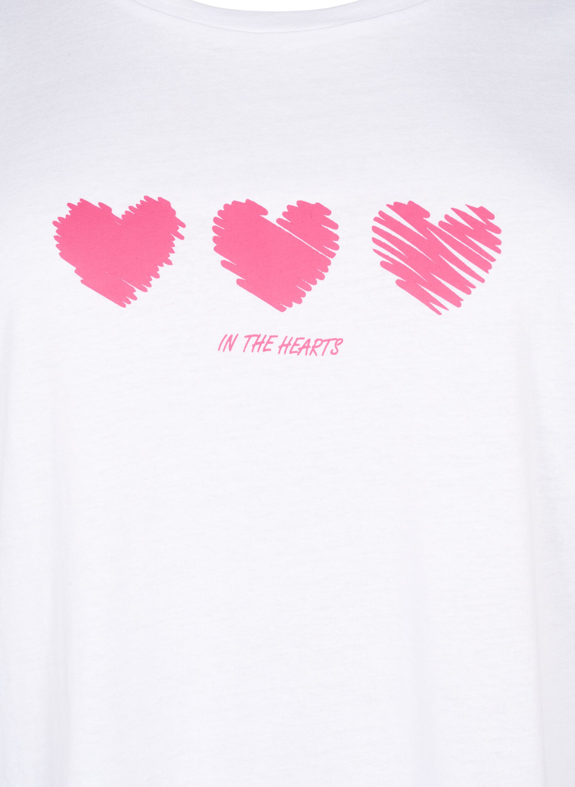 Zizzi T-shirt en coton &agrave; col ras du cou avec impression, B. White W. Hearts, Packshot image number 2