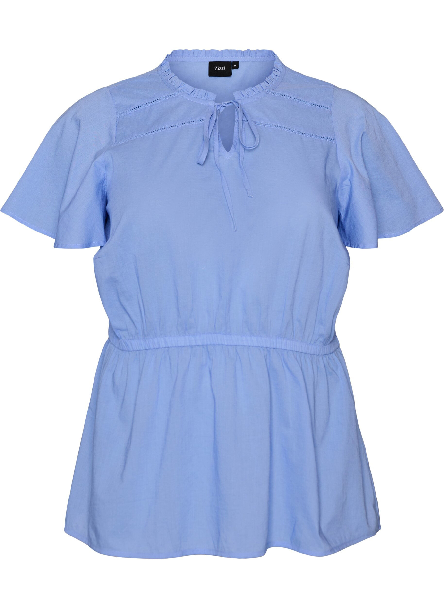 ZizziBlouse en coton avec lien &agrave; nouer et taille &eacute;lastiqu&eacute;e, Bleu, Packshot image number 0