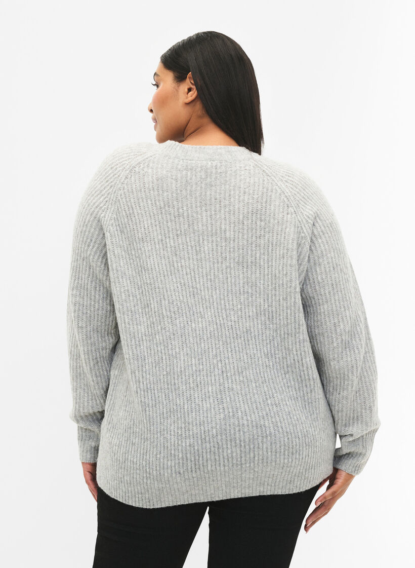 Gemêleerde pullover met parelknopen, Light Grey Melange, Model image number 1