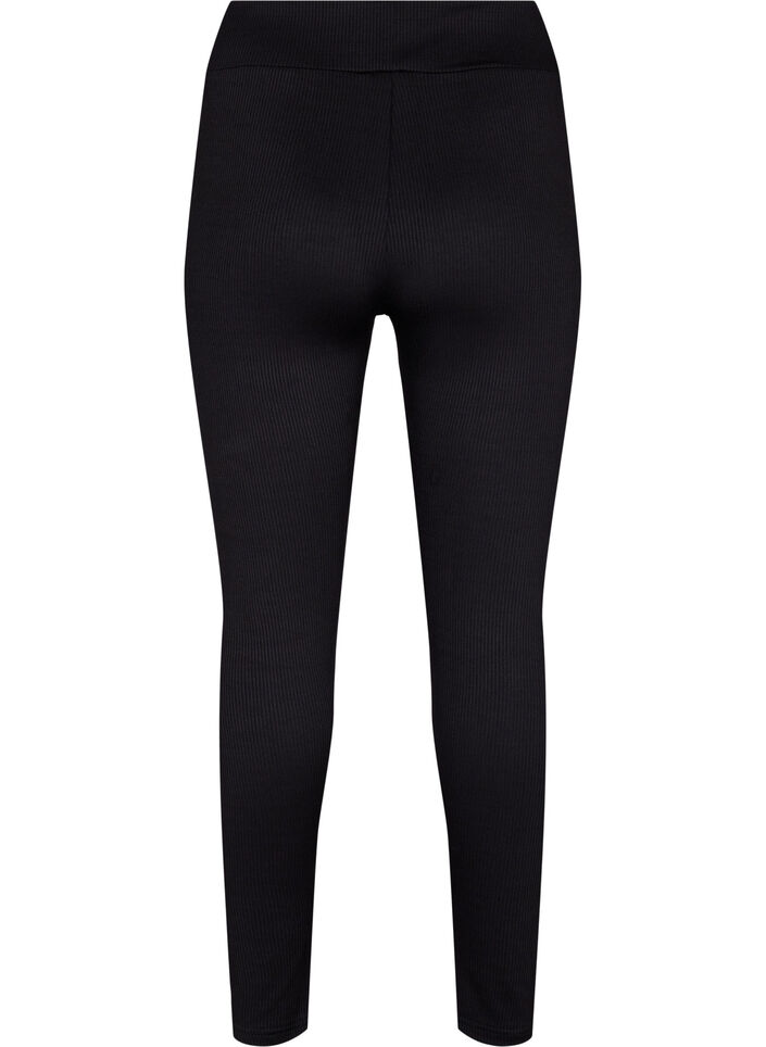 Legging met stretch en geribde structuur, Black, Packshot image number 1