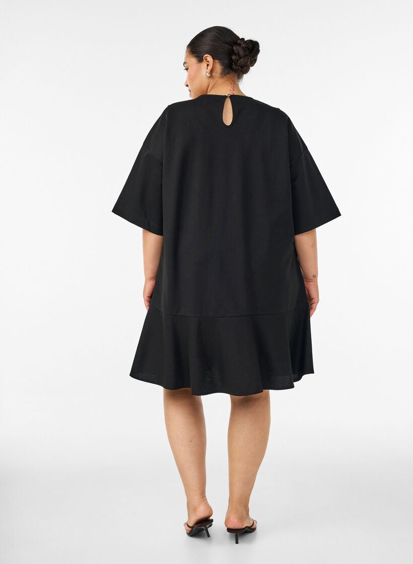 Robe courte ample avec ourlet &agrave; volants, Noir, Model image number 2