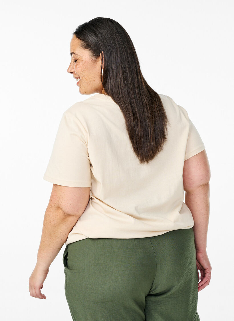 Katoenen T-shirt met print, Beige, Model image number 2