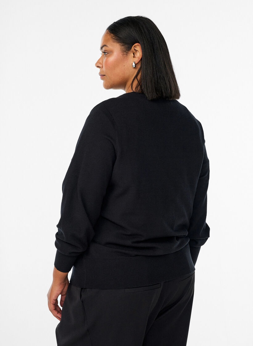 Cardigan avec col rond et boutons recouverts de tissu, Noir, Model image number 2