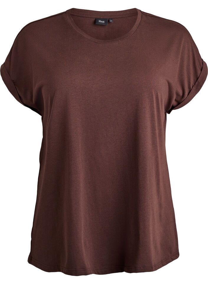 T-shirt met korte mouwen van katoenmix, Bruin, Packshot image number 0