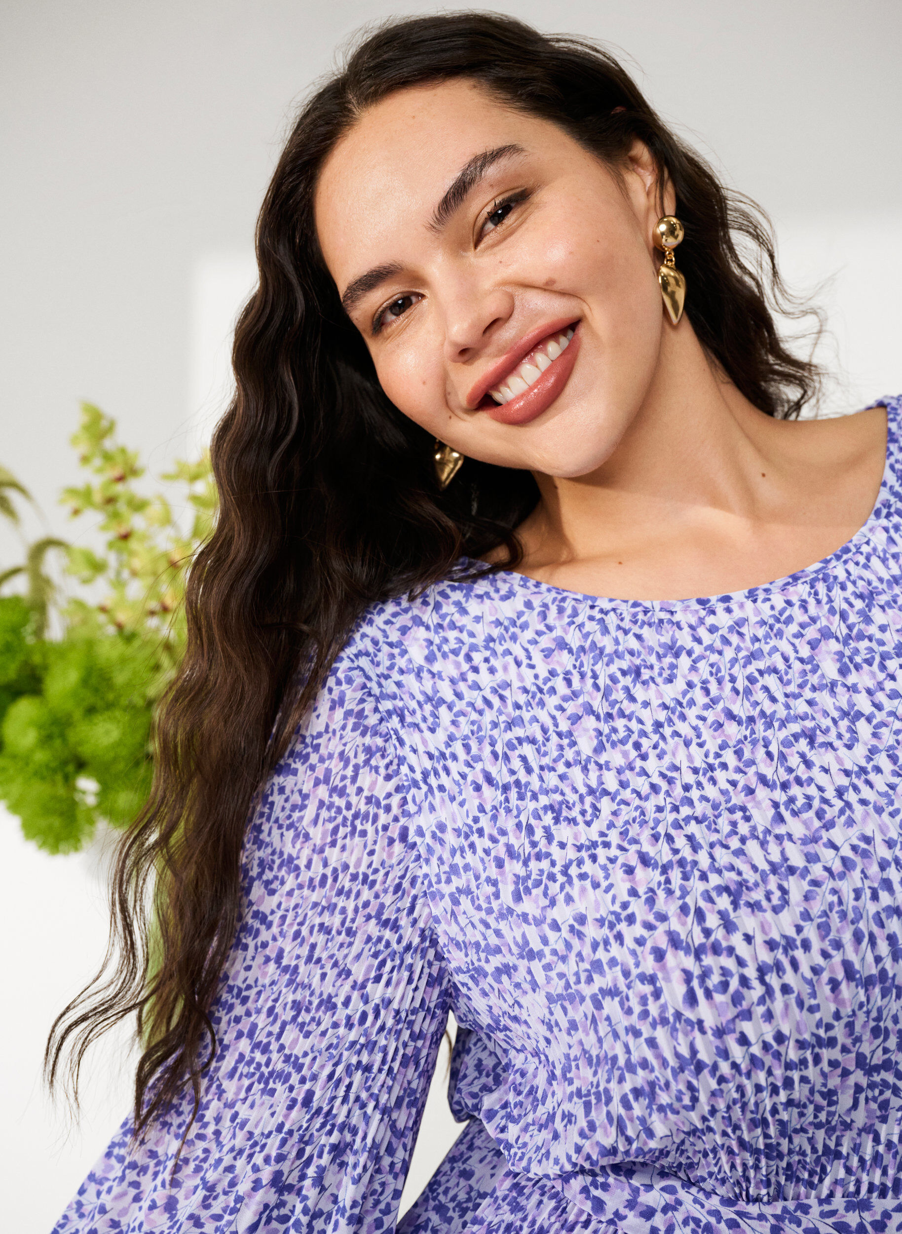 ZizziGebloemde plooijurk met trekkoord, Small Flower AOP, Image image number 0